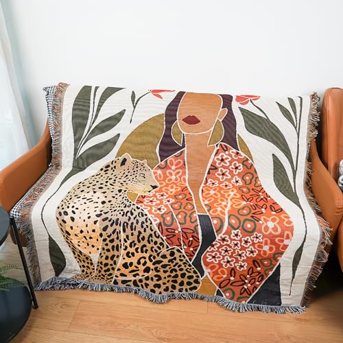 LumiSyne Doppelseitige Baumwolle Gewebt Decke Überwurf Mit Quaste Dschungel Böhmische Stil Wandteppich Kuscheldecke Dekorative Decke Für Bett Couch Sessel Camping Decke Tischdecke Teppich 160x130cm von LumiSyne