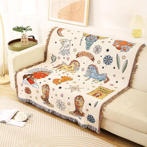 LumiSyne Doppelseitige Baumwolle Gewebt Decke Überwurf Mit Quaste Dschungel Böhmische Stil Wandteppich Kuscheldecke Dekorative Decke Für Bett Couch Sessel Camping Decke Tischdecke Teppich 160x130cm von LumiSyne