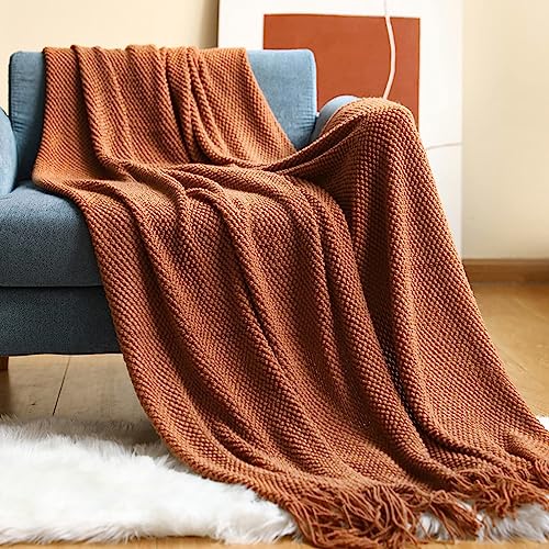 LumiSyne Gestrickte Decke Mit Quaste Einfarbig Ananas Grid Kuscheldecke Strickdecke Tagesdecke Überwurf Couchdecke Dekorative Decke Für Sofa Bett 170x130cm von LumiSyne