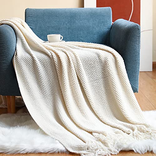 LumiSyne Gestrickte Decke Mit Quaste Einfarbig Ananas Grid Kuscheldecke Strickdecke Tagesdecke Überwurf Couchdecke Dekorative Decke Für Sofa Bett 230x130cm von LumiSyne