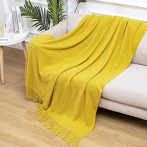 LumiSyne Gestrickte Decke Mit Quaste Einfarbig Ananas Grid Kuscheldecke Strickdecke Tagesdecke Überwurf Couchdecke Dekorative Decke Für Sofa Bett 230x130cm von LumiSyne