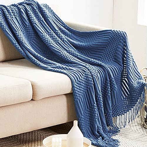 LumiSyne Gestrickte Decke Mit Quaste Einfarbig Blasenmuster Kuscheldecke Strickdecke Tagesdecke Überwurf Couchdecke Dekorative Decke Für Sofa Bett 170x130cm von LumiSyne