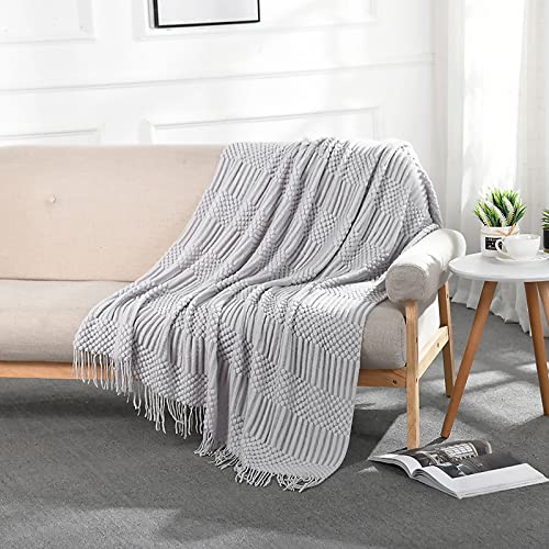 LumiSyne Gestrickte Decke Mit Quaste Einfarbig Blasenmuster Kuscheldecke Strickdecke Tagesdecke Überwurf Couchdecke Dekorative Decke Für Sofa Bett 230x130cm von LumiSyne