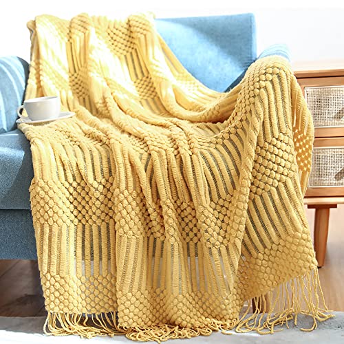 LumiSyne Gestrickte Decke Mit Quaste Einfarbig Blasenmuster Kuscheldecke Strickdecke Tagesdecke Überwurf Couchdecke Dekorative Decke Für Sofa Bett 170x130cm von LumiSyne