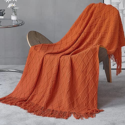 LumiSyne Gestrickte Decke Mit Quaste Einfarbig Geometrische Muster Kuscheldecke Strickdecke Tagesdecke Überwurf Couchdecke Dekorative Decke Für Sofa Bett 230x130cm von LumiSyne