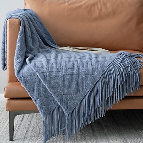 LumiSyne Gestrickte Decke Mit Quaste Einfarbig Jacquard Diamanten Muster Kuscheldecke Strickdecke Tagesdecke Überwurf Couchdecke Dekorative Decke Für Sofa Bett Beige 180x240cm von LumiSyne