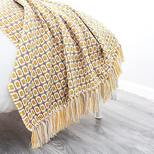 LumiSyne Gestrickte Decke Mit Quaste Hahnentritt Boho Kariert Kuscheldecke Strickdecke Tagesdecke Überwurf Couchdecke Dekorative Decke Für Sofa Bett 170x130cm von LumiSyne