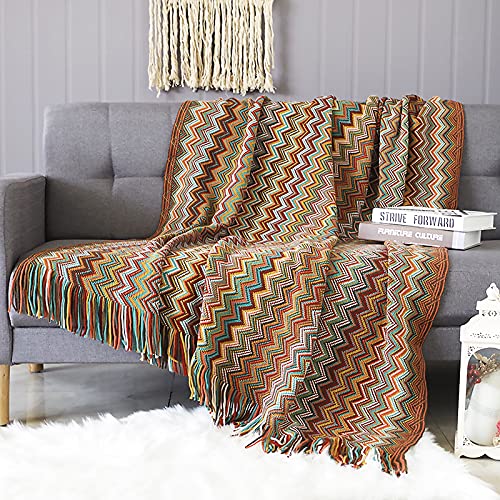 LumiSyne Gestrickte Decke Mit Quaste Hahnentritt Boho Kariert Kuscheldecke Strickdecke Tagesdecke Überwurf Couchdecke Dekorative Decke Für Sofa Bett 180x240cm von LumiSyne