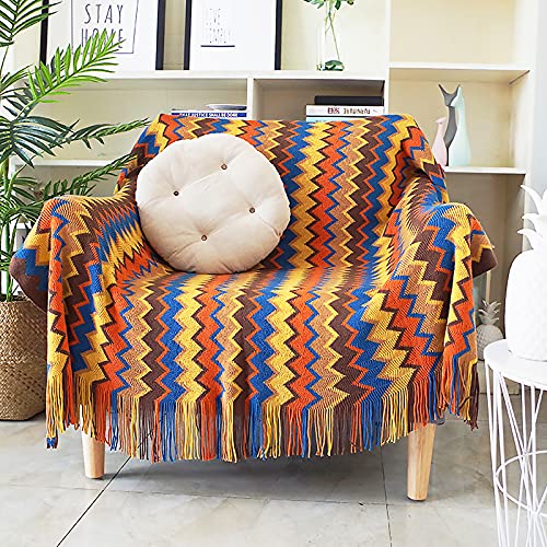 LumiSyne Gestrickte Decke Mit Quaste Hahnentritt Boho Kariert Kuscheldecke Strickdecke Tagesdecke Überwurf Couchdecke Dekorative Decke Für Sofa Bett 180x240cm von LumiSyne