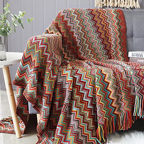 LumiSyne Gestrickte Decke Mit Quaste Hahnentritt Boho Kariert Kuscheldecke Strickdecke Tagesdecke Überwurf Couchdecke Dekorative Decke Für Sofa Bett 180x240cm von LumiSyne
