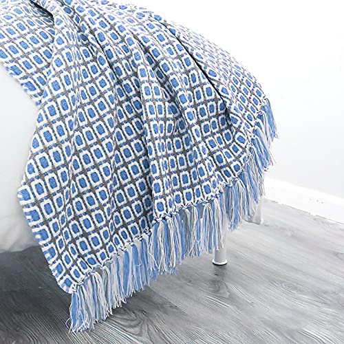 LumiSyne Gestrickte Decke Mit Quaste Hahnentritt Boho Kariert Kuscheldecke Strickdecke Tagesdecke Überwurf Couchdecke Dekorative Decke Für Sofa Bett 180x240cm von LumiSyne