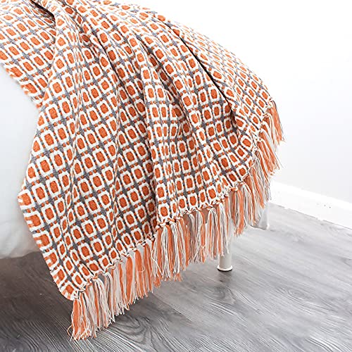 LumiSyne Gestrickte Decke Mit Quaste Hahnentritt Boho Kariert Kuscheldecke Strickdecke Tagesdecke Überwurf Couchdecke Dekorative Decke Für Sofa Bett 230x130cm von LumiSyne