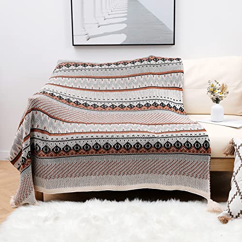 LumiSyne Gestrickte Decke Mit Vintage Fransen Böhmische Ethnischer Stil Geometrische Muster Weich Warm Tagesdecke Sesselbezug Überwürf Für Sofa Bett 170x130cm von LumiSyne