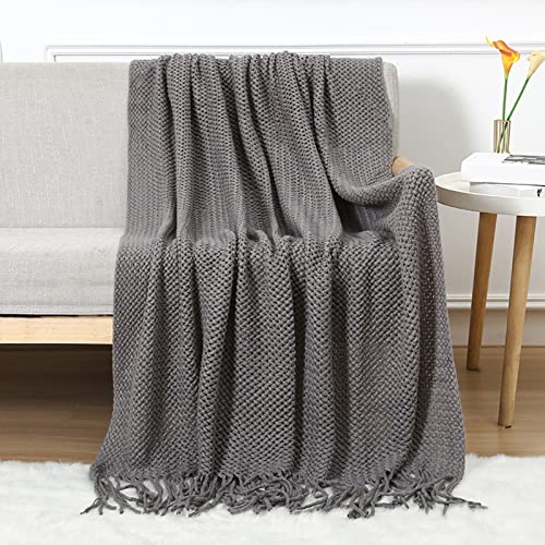 LumiSyne Strickdecke Mit Quaste Atmungsaktiv Zellulare Decke Nordisch Stil Weich Kuscheldecke Überwurf Tagesdecke Dekorative Decke Für Sofa Bett Sessel Stuhl von LumiSyne