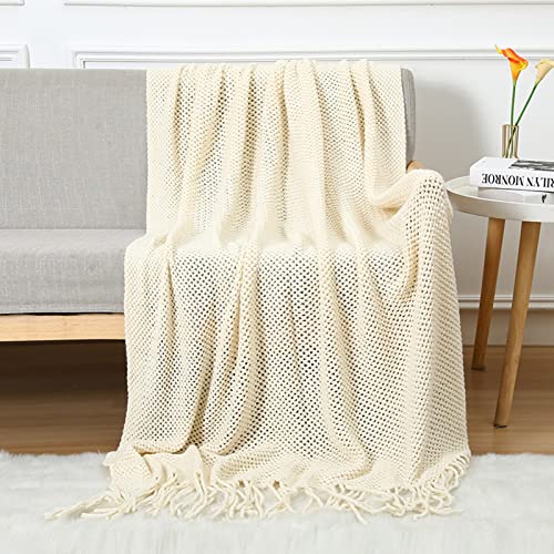 LumiSyne Strickdecke Mit Quaste Atmungsaktiv Zellulare Decke Nordisch Stil Weich Kuscheldecke Überwurf Tagesdecke Dekorative Decke Für Sofa Bett Sessel Stuhl von LumiSyne