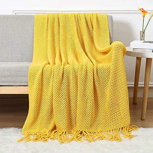 LumiSyne Strickdecke Mit Quaste Atmungsaktiv Zellulare Decke Nordisch Stil Weich Kuscheldecke Überwurf Tagesdecke Dekorative Decke Für Sofa Bett Sessel Stuhl von LumiSyne