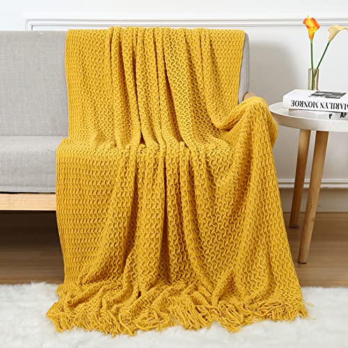 LumiSyne Zellulare Strickdecke Mit Quaste Einfarbige Zartes Hohlen Webmuster Weich Atmungsaktiv Sofaüberwurf Couchbezug Tagesdecke Dekorative Decke Für Sofa Bett Sessel Auto Reise von LumiSyne