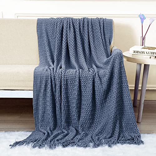 LumiSyne Zellulare Strickdecke Mit Quaste Einfarbige Zartes Hohlen Webmuster Weich Atmungsaktiv Sofaüberwurf Couchbezug Tagesdecke Dekorative Decke Für Sofa Bett Sessel Auto Reise von LumiSyne