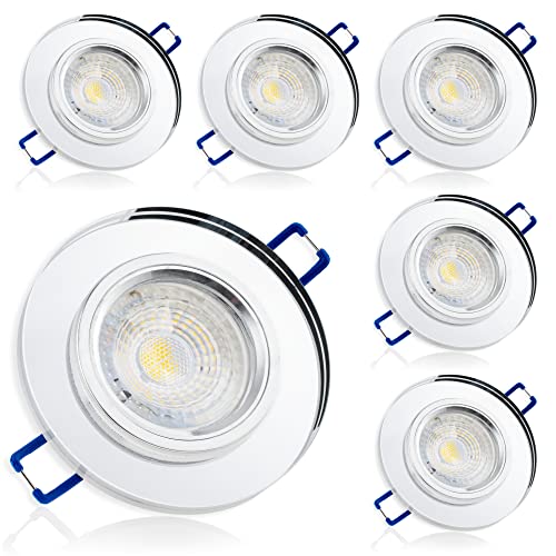 Einbaustrahler LED Einbauleuchte 6er Set Einbauspot Spot Deckenspot Deckeneinbauleuchte klar rund flach Glas Spiegel inkl. 6x 6W Leuchtmittel GU10 Fassung Kaltweiß 6500K Abstrahlwinkel 36° von Lumiled