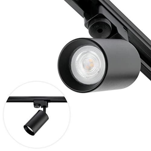 LUMILED 1-Phasen-Strahler Spotlampe Deckenleuchte Schienenstrahler Deckenspot | Schienensystem Spot Spotlight drehbar rund schwarz | GU10 Fassung 230V max. 30W | 360° 90° verstellbar Aluminium von Lumiled