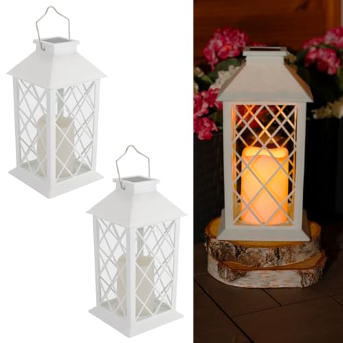 LUMILED 2x Solarlaterne für Außen Solar Laternen Draußen LED Glas Laterne Solarleuchte mit Kerze Flacker Effekt Kerze IP44 Vintage weiß Hängend Dekorative Licht Außenleuchte Gartenleuchte von Lumiled