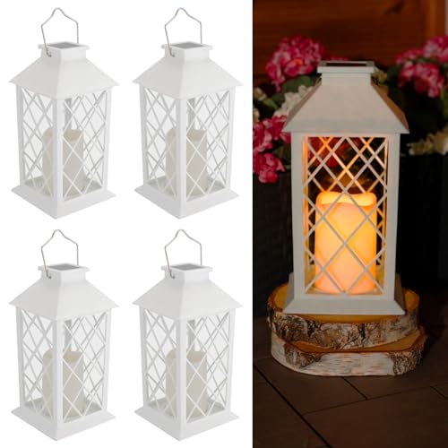 LUMILED 4x Solarlaterne für Außen Solar Laternen Draußen LED Glas Laterne Solarleuchte mit Kerze Flacker Effekt Kerze IP44 Vintage weiß Hängend Dekorative Licht Außenleuchte Gartenleuchte LUMILED 4x Solarlaterne für Außen Solar Laternen Draußen LED Glas Laterne Solarleuchte mit Kerze Flacker Effekt Kerze IP44 Vintage weiß Hängend Dekorative Licht Außenleuchte Gartenleuchte von Lumiled