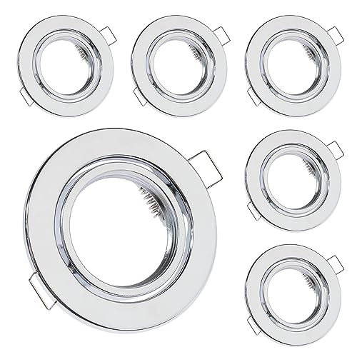 LUMILED 6x Einbaustrahler schwenkbar flach Spots für LED oder Halogen Einbauleuchten Einbaurahmen rund stahl Einbauspots Downlight Silber von Lumiled