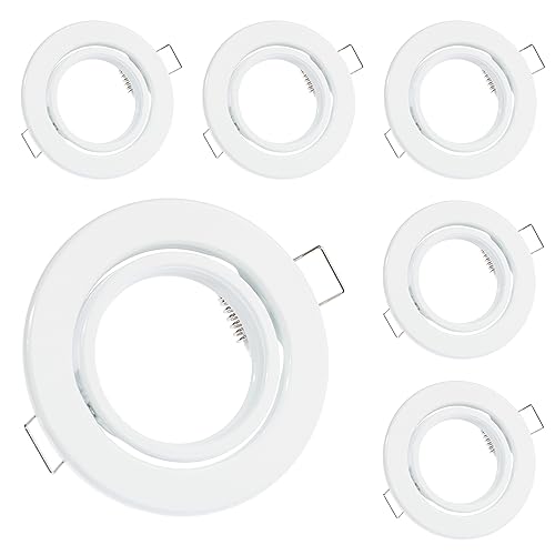 Lumiled 6x Einbaustrahler schwenkbar flach Spots für LED oder Halogen Einbauleuchten Einbaurahmen rund stahl Einbauspots Downlight Weiß von Lumiled