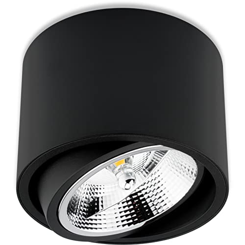 LUMILED Aufbauspot Aufbauleuchte Aufbaustrahler Deckenspot Deckenlampe Spot Aufputz schwenkbar 15° Downlight aus Aluminium flach rund in schwarz matt GU10 Fassung 230V ES111 Ø 140mm H: 100mm von LUMILED