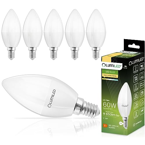 LUMILED B35 E14 LED Lampe 7W (ersetzt 60W), 650 Lumen, Kerze Milch Glas Leuchtmittel in Kerzenform 3000K Warmweiß Birne Lampen 180° Grad Abstrahlwinkel Glühbirnen Kerzenbirnen 6er-Pack von LUMILED