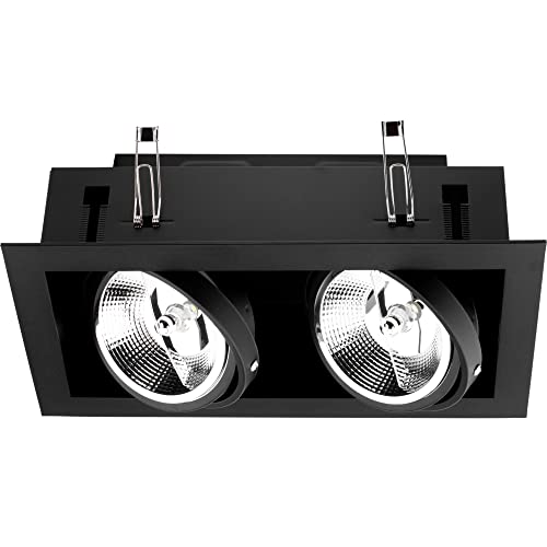 LUMILED Einbaustrahler Einbauleuchte Deckenlampe Spot extra flach schwenkbar rechteckig schwarz Downlight LED ES111 2x GU10 Fassung 230V max. 40 W Einbaurahmen zwei bewegliche Innenringe tief von Lumiled