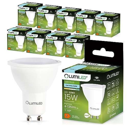 Lumiled GU10 LED 1.5W 135 Lumen Leuchtmittel, 6500K kaltweiß Birne Lampe Strahler Spot, ersetzt 15W Halogenlampen, 120° Grad Strahlwinkel Reflektorlampen Reflektor 10 Stück Energiesparlampen Lumiled GU10 LED 1.5W 135 Lumen Leuchtmittel, 6500K kaltweiß Birne Lampe Strahler Spot, ersetzt 15W Halogenlampen, 120° Grad Strahlwinkel Reflektorlampen Reflektor 10 Stück Energiesparlampen von Lumiled
