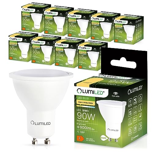 LUMILED GU10 LED 10W 900 Lumen Leuchtmittel, 3000K warmweiß Birne Lampe Strahler Spot, ersetzt 90W Halogenlampen, 120° Grad Strahlwinkel Reflektorlampen Reflektor 10 Stück Energiesparlampen von LUMILED