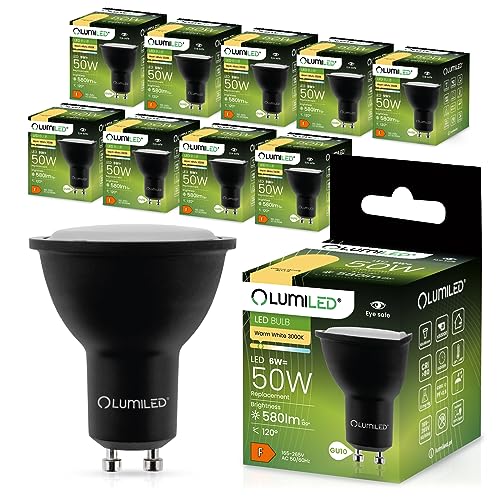 Lumiled LED GU10 Lampe 6W 580lm Warmweiß 3000K ersetzt 50W Halogen CRI>80 Reflektor Spot Schwarz 120° Abstrahlwinkel Nicht dimmbar 10er Pack Leuchtmittel für Wohnzimmer Küche Flur Hotel Büro von Lumiled