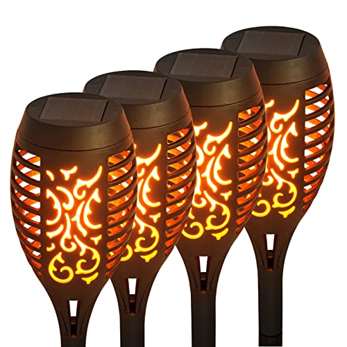 LUMILED Gartenfackel Solar 4er Set Solarleuchten 50cm LEDs mit Erdspieß Flamme IP44 Wetterfest Garten Solarleuchte Fackel Lichter LED Gartenlampe Flamme Solarlampe Flammenlicht Solarfackel 4 Stück von Lumiled