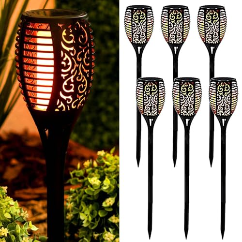 LUMILED Gartenfackel Solar 6er Set Solarleuchten 50cm LEDs mit Erdspieß Flamme IP44 Wetterfest Garten Solarleuchte Fackel Lichter LED Gartenlampe Flamme Solarlampe Flammenlicht Solarfackel 6 Stück von Lumiled