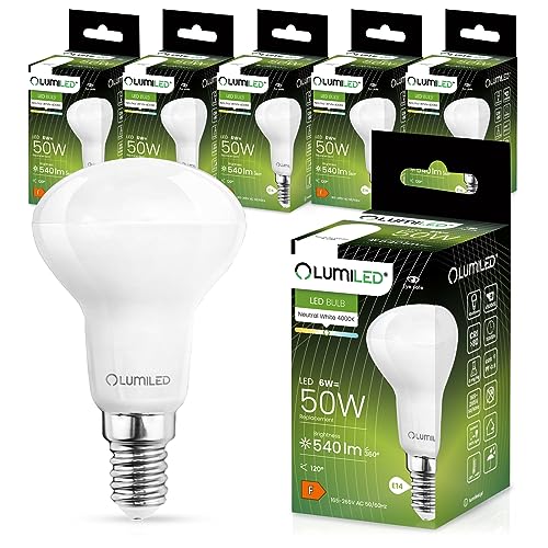 LUMILED LED Lampen E14 R50 6W entspricht 50W Glühlampe 6 Stück Set 540lm 4000K Neutralweiß 120 Grad Abstrahlwinkel 230V Glühbirne Birne Leuchtmittel Reflektorlampe Reflektor Energiesparlampe von LUMILED