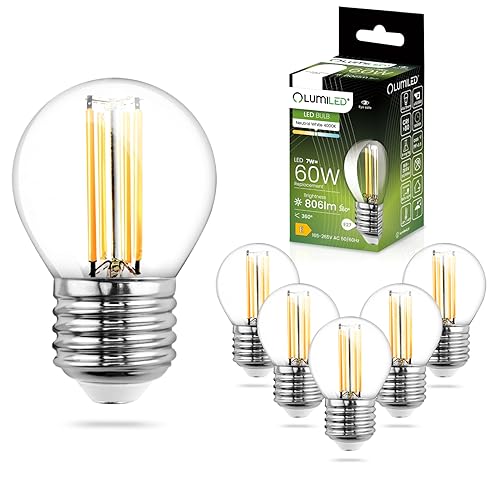 LUMILED LED Lampen E27 P45 7W ersetzt (60W Glühlampe) 6 Stück Set, 806lm 4000K Neutralweiß, 360 Grad Lichtwinkel 230V, Glühbirne Birne Leuchtmittel Kugelform Kugel Energiesparlampe von LUMILED