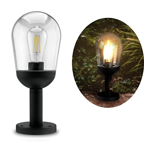 LUMILED Pollerleuchte Außenstehleuchte Stehlampe Außenleuchte Außenbeleuchtung Wegeleuchte Gartenleuchte Wegelampe Standleuchte 37cm IP44 schwarz spritzwasserdicht Vintage E27 Fassung max 12W von LUMILED