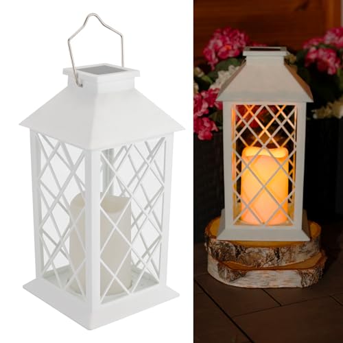 LUMILED Solarlaterne Außen Solar Laternen Draußen LED Glas Laterne Solarleuchte Kerze Flammeneffekte Kerzenlaterne IP44 Vintage Weiß Hängend Dekorative Außenleuchte Gartenlampe 1 Stück von Lumiled
