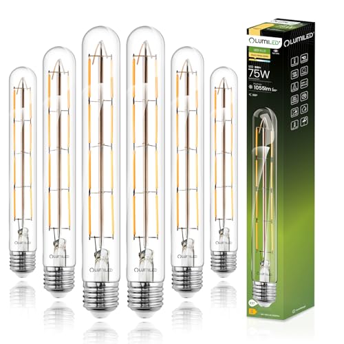 LUMILED T30 E27 Vintage LED Lampe 8W (Entspricht 75W), 880 Lm transparentes Glas Leuchtmittel Röhr 3000K Warmweiß Licht Traditionelle Retro Birne, Filament 360° Glühbirnen, Fadenlampe 6er-Pack von Lumiled