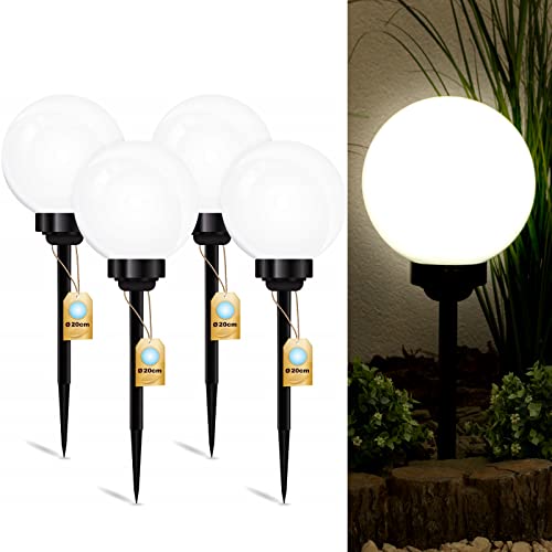 Lumiled 4 Stück Solar Gartenleuchte Solarlampe Solarkugeln für Garten Außen Leuchtkugel Kugel mit Erdspieß Dämmerungssensor Außenleuchte Wegeleuchte Stehleuchte LED IP44 Kaltweiß ∅20 von Lumiled