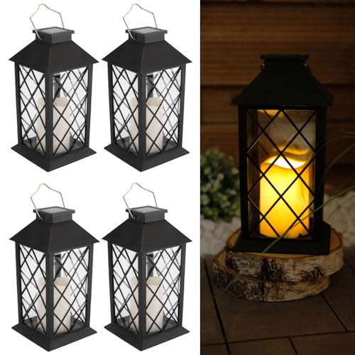 Lumiled 4x Set Solarlaterne Außen Solar Laternen Draußen LED Glas Laterne Solarleuchte Kerze Flammeneffekte Kerzenlaterne IP44 Vintage schwarz Hängend Dekorative Außenleuchte Gartenlampe Lumiled 4x Set Solarlaterne Außen Solar Laternen Draußen LED Glas Laterne Solarleuchte Kerze Flammeneffekte Kerzenlaterne IP44 Vintage schwarz Hängend Dekorative Außenleuchte Gartenlampe von Lumiled