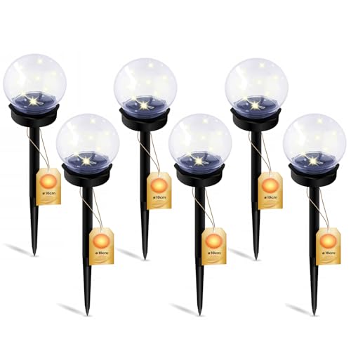 Lumiled 6 Stück Solar Gartenleuchte Solarlampe Solarkugeln für Garten Außen Leuchtkugel Kugel mit Erdspieß Dämmerungssensor Außenleuchte Wegeleuchte Klar LED IP44 Warmweiß ∅10 von Lumiled