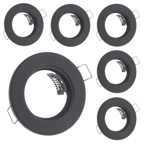 Lumiled 6x Einbaustrahler feste flach Spots für LED oder Halogen Einbauleuchten Einbaurahmen rund stahl Einbauspots Downlight Graphit von Lumiled