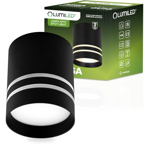 Lumiled Aufbaustrahler Anbauleuchte Tuba Aufbauspot Aufputz Spotleuchte 230V Deckenleuchte mit GU10 Fassung Spot Schwarz 100 mm Aufbaulampe aus Aluminium Downlight von Lumiled