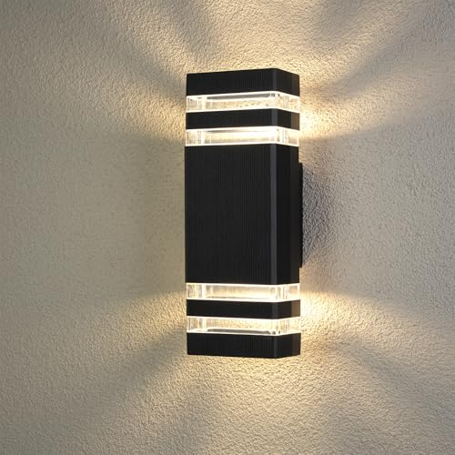 Lumiled Außenwandleuchte Wandlampe aussen Außenleuchte Wand GU10 Fassung Außenbeleuchtung Wandleuchter Gartenleuchte Terrasse Haus Fassade IP44 schwarz rechteckig Aluminium oben und unten von Lumiled