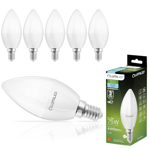 Lumiled B35 E14 LED Lampe 10W (ersetzt 75W), 1055 Lumen, Kerze Milch Glas Leuchtmittel in Kerzeform 6500K Kaltweiß Birne Lampen 180° Grad Abstrahlwinkel Glühbirnen Kerzenbirnen 6er-Pack von Lumiled