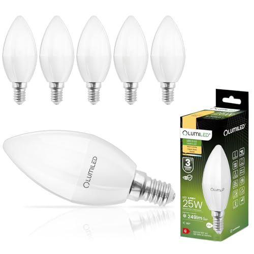 Lumiled B35 E14 LED Lampe 2,5W (ersetzt 25W), 249 Lumen, Kerze Milch Glas Leuchtmittel in Kerzeform 3000K Warmweiß Birne Lampen 180° Grad Abstrahlwinkel Glühbirnen Kerzenbirnen 6er-Pack von Lumiled