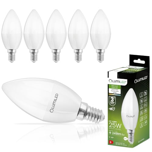 Lumiled B35 E14 LED Lampe 2,5W (ersetzt 25W), 249 Lumen, Kerze Milch Glas Leuchtmittel in Kerzeform 4000K Neutralweiß Birne Lampen 180° Grad Abstrahlwinkel Glühbirnen Kerzenbirnen 6er-Pack von Lumiled